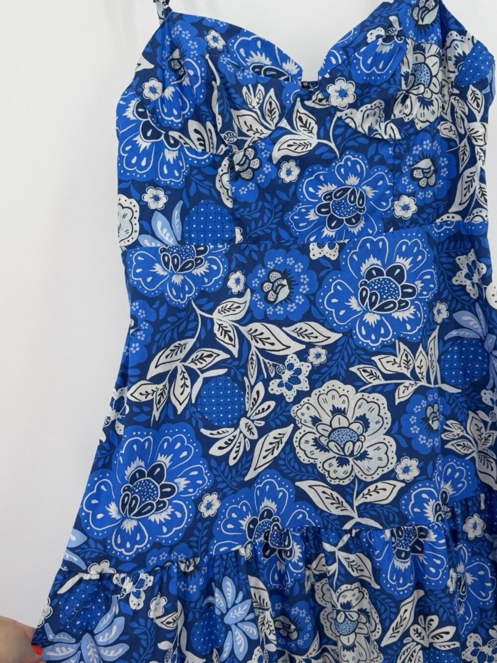 Farm Rio Full of Flowers Blue Midi Dress size M Medium Sleeveless Tiered Bustier - Picture 10 of 16